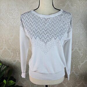 Madison Size Small White Pullover Sweater with Silver Sparkle Embellishments